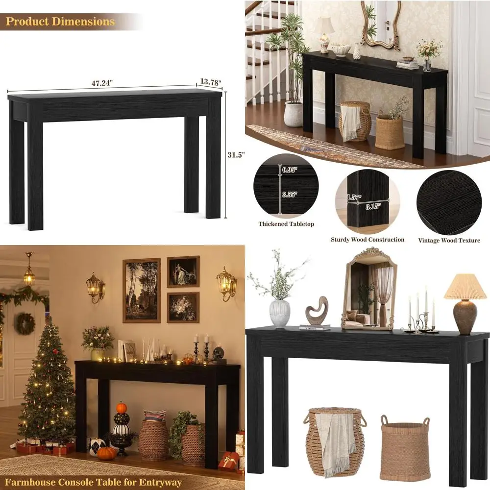 47-inch Rustic Farmhouse Console Table, Slim Long Sofa Table for Entryway, Living Room, and Hallway in Embossed Black Finish
47-inch Rustic Farmhouse Console Table, Slim Long Sofa Table for Entryway, Living Room, and Hallway in Embossed Black Finish