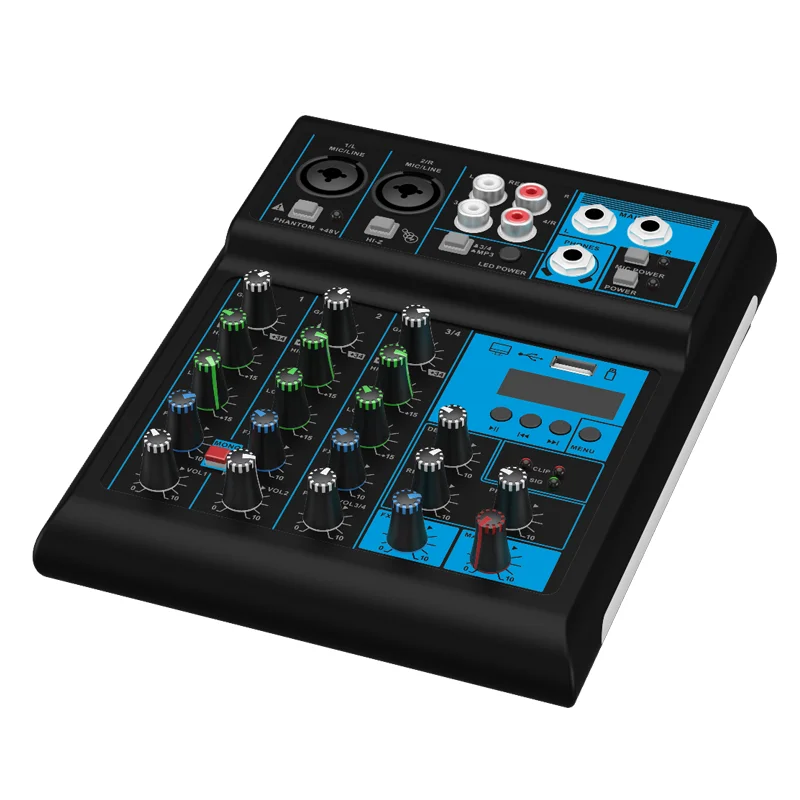 4 Channel Audio Mixer 48V Phantom Power USB Studio Sound Mixers Bluetooth DJ Console Mixing for Karaok
4 Channel Audio Mixer 48V Phantom Power USB Studio Sound Mixers Bluetooth DJ Console Mixing for Karaok