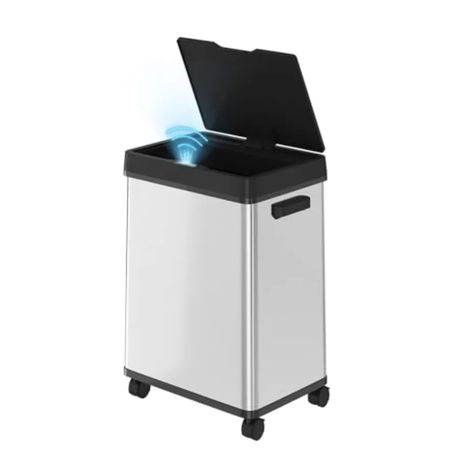 Kitchen trash can stainless steel silver touchless sensor with lid and wheels 13 gallons/50L capacity
Kitchen trash can stainless steel silver touchless sensor with lid and wheels 13 gallons/50L capacity