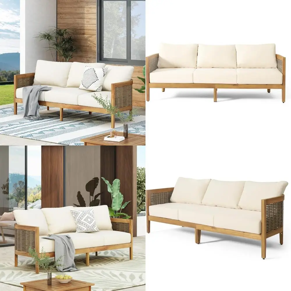 Outdoor Acacia Wood Wicker 3 Seater Sofa, Patio Furniture Conversation Set for Backyard
Outdoor Acacia Wood Wicker 3 Seater Sofa, Patio Furniture Conversation Set for Backyard