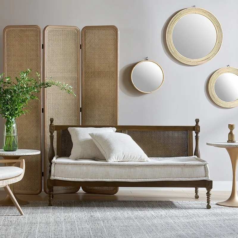 Solid wood frame, creative rattan sofa, small apartment and old sofa
Solid wood frame, creative rattan sofa, small apartment and old sofa