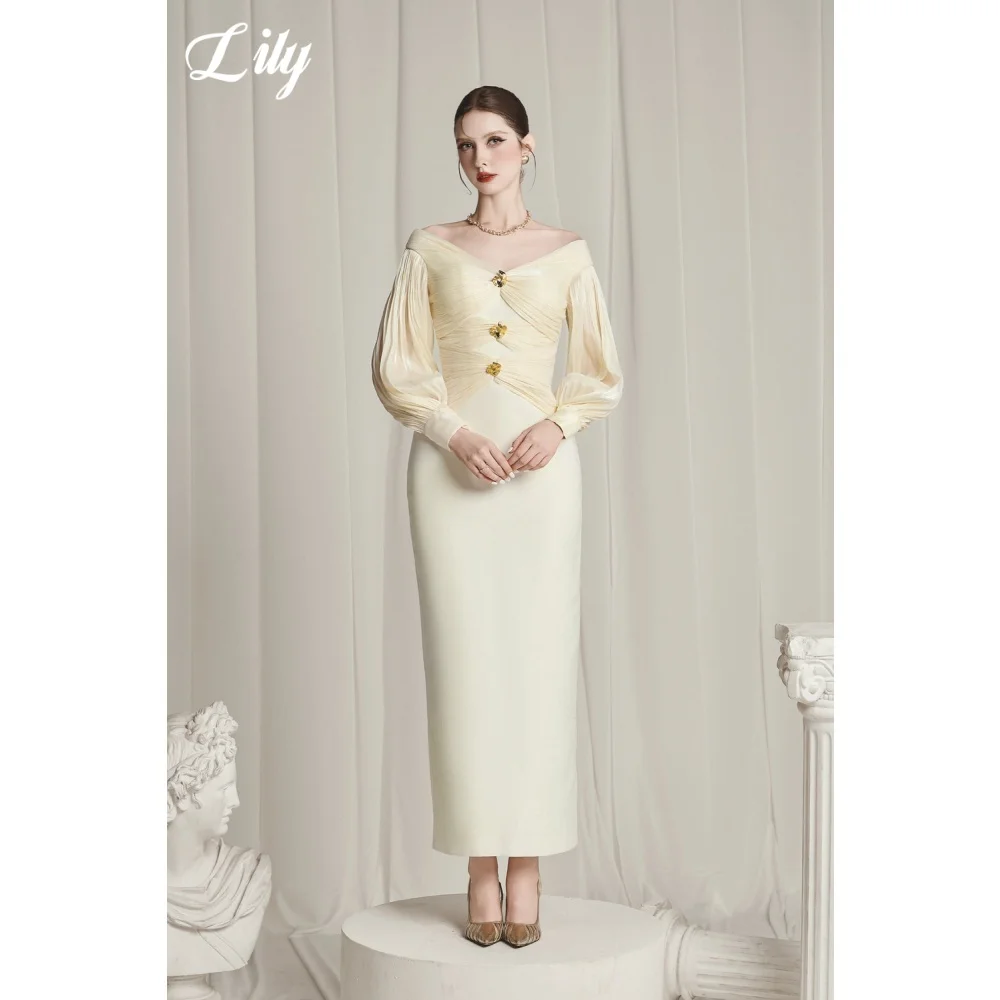 Lily Elegant Ivory Prom Dress Off-the-Shoulder Evening Dresses Lantern Sleeve Fitted Midi Formal Party Gown Colors Customized
Lily Elegant Ivory Prom Dress Off-the-Shoulder Evening Dresses Lantern Sleeve Fitted Midi Formal Party Gown Colors Customized
