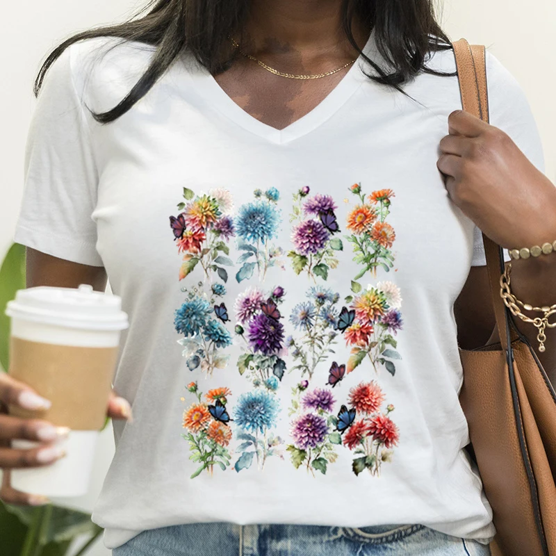 Flower Print T-shirts For Women Summer Short Sleeves V-Neck Loose Tee Shirts Creative Ladies Casual Pure Color Flower Print Tops
Flower Print T-shirts For Women Summer Short Sleeves V-Neck Loose Tee Shirts Creative Ladies Casual Pure Color Flower Print Tops