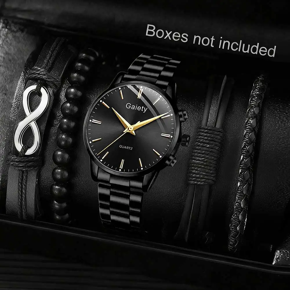 5PCS Black Alloy Strap Men's Watch Set Business Trend Simple Lines Scale Round Dial Quartz Watch Bracelet Set Perfect Gift
5PCS Black Alloy Strap Men's Watch Set Business Trend Simple Lines Scale Round Dial Quartz Watch Bracelet Set Perfect Gift
