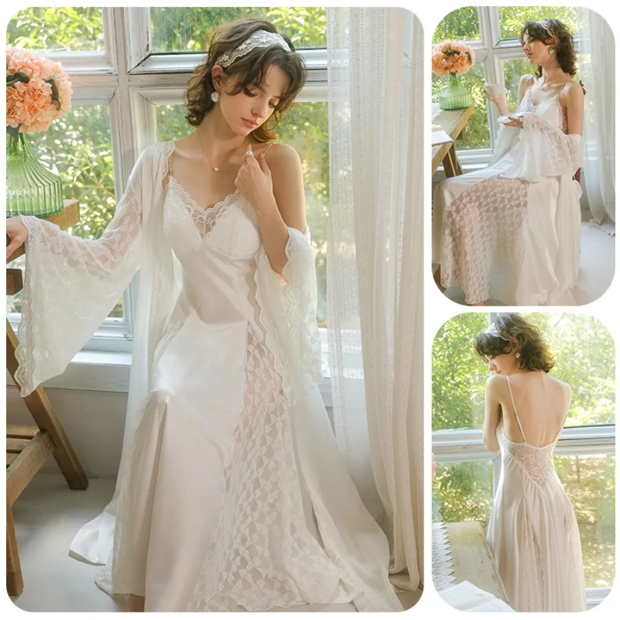 【New style】Elegant satin lace two-piece nightdress with chest pad, women's long suspender nightdress cardigan, homewear 976
【New style】Elegant satin lace two-piece nightdress with chest pad, women's long suspender nightdress cardigan, homewear 976