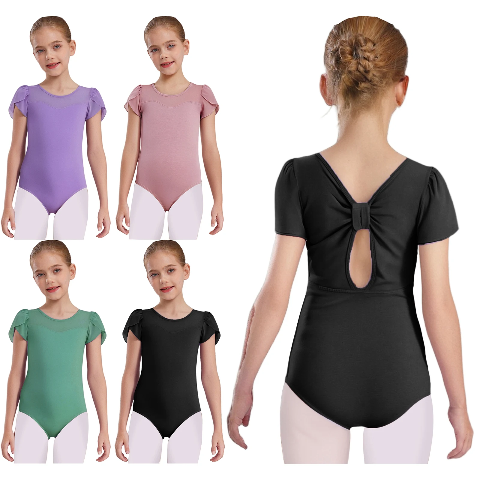 Girl's Ballerina Dancewear Ballet Leotards Workout Performance Costume Short Petal Sleeves Keyhole Knot Back Gymnastics Leotards
Girl's Ballerina Dancewear Ballet Leotards Workout Performance Costume Short Petal Sleeves Keyhole Knot Back Gymnastics Leotards