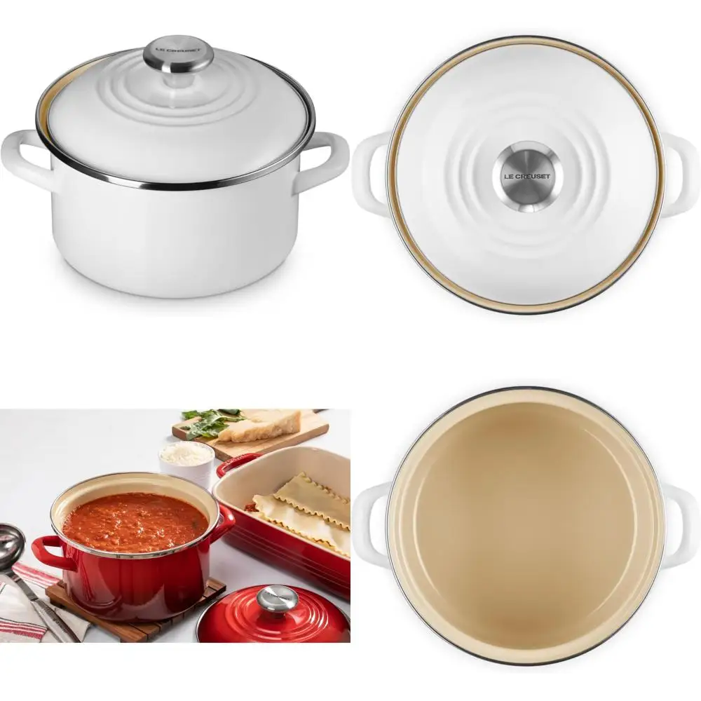 Enamel Coated Steel Petite Stockpot 3.8 Quart White Traditional Cooking Pot for Small Batch Recipes
Enamel Coated Steel Petite Stockpot 3.8 Quart White Traditional Cooking Pot for Small Batch Recipes