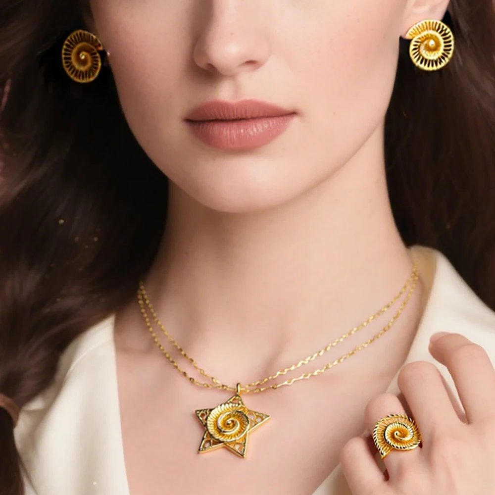 Ethiopian Wedding Jewelry Set, Gold-Tone Necklace Earrings Ring Gift for Bride, Traditional Women Party Accessories
Ethiopian Wedding Jewelry Set, Gold-Tone Necklace Earrings Ring Gift for Bride, Traditional Women Party Accessories