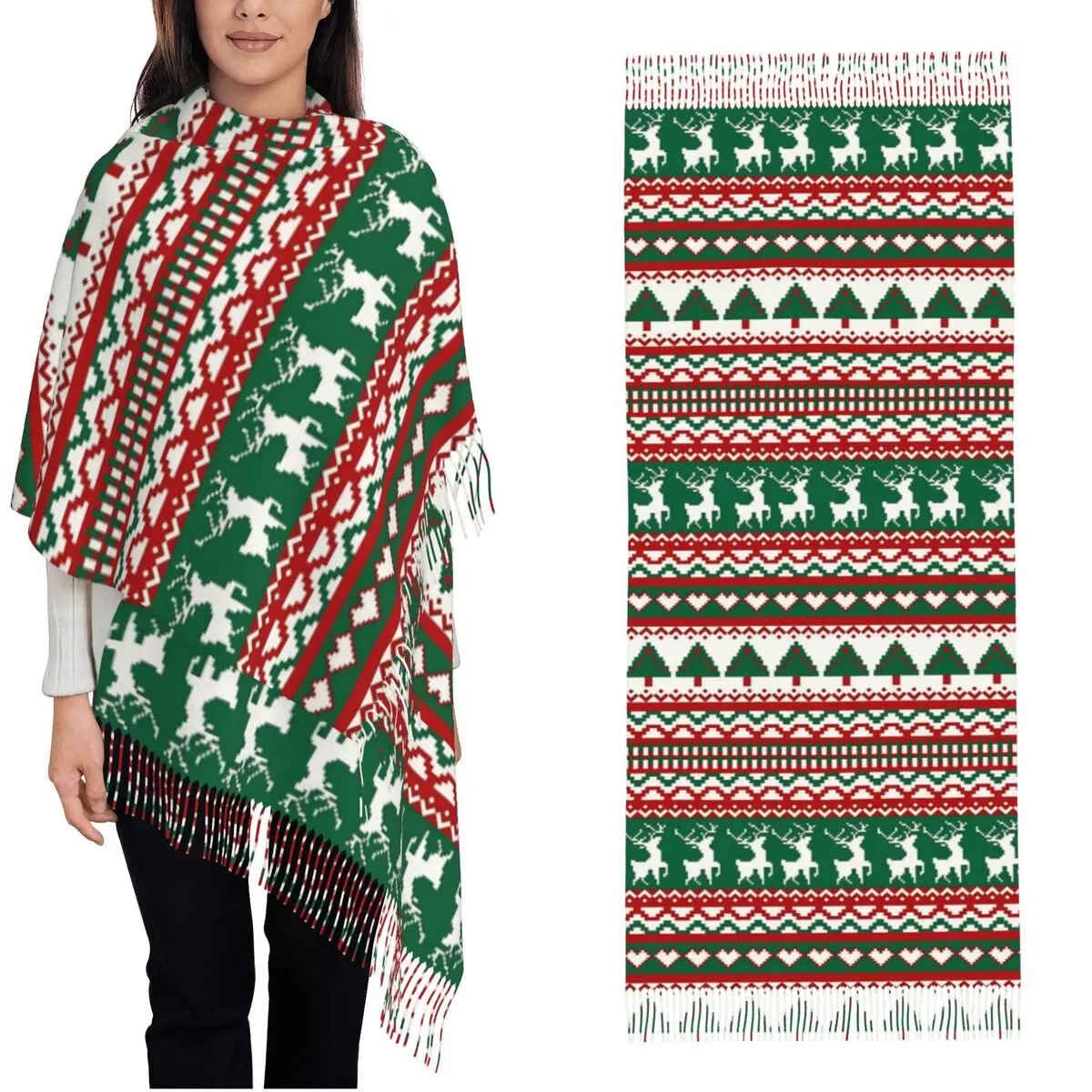 Женский шарф с рождественским узором и оленями, осенне-зимняя кашемировая шаль, большие шарфы с кисточкой для женщин
Женский шарф с рождественским узором и оленями, осенне-зимняя кашемировая шаль, большие шарфы с кисточкой для женщин