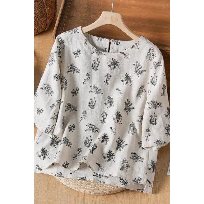 Women's Linen Cotton Floral Print Blouse Summer Casual Round Neck Half Sleeve Loose T-shirt Tops
Women's Linen Cotton Floral Print Blouse Summer Casual Round Neck Half Sleeve Loose T-shirt Tops