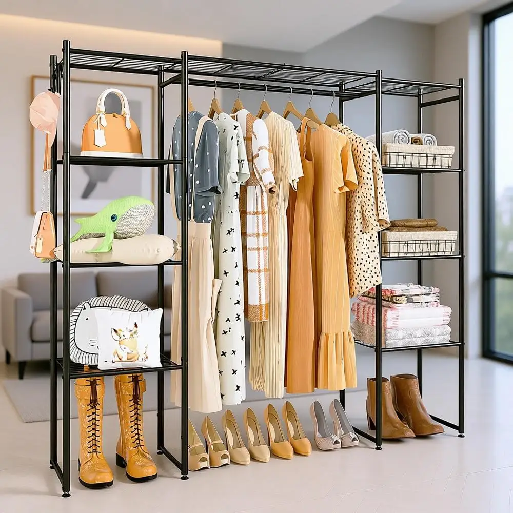 63 Metal Portable Closet Rack with 8 Shelves and 1 Hanging Rod, Black
63 Metal Portable Closet Rack with 8 Shelves and 1 Hanging Rod, Black