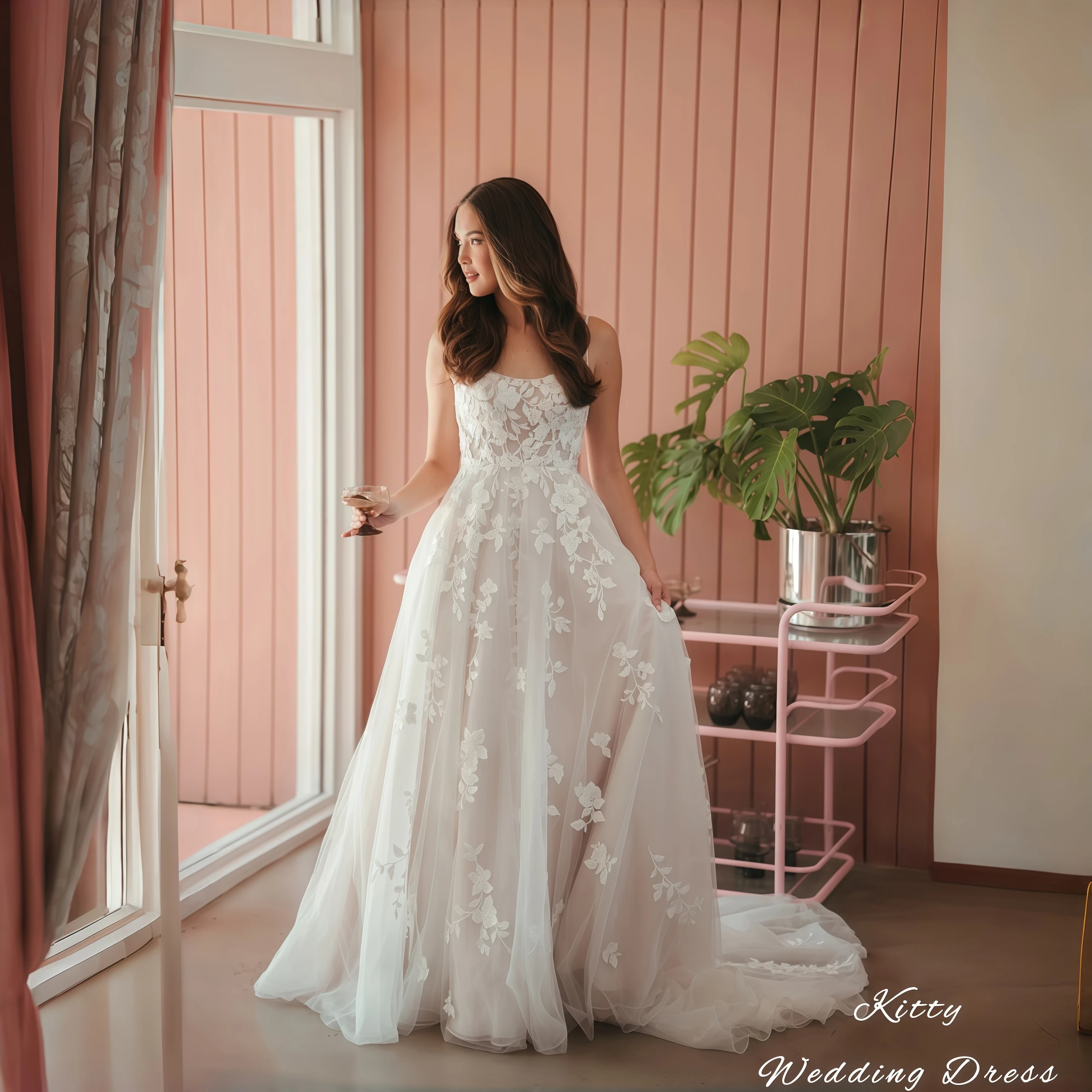 Kitty Customized Romantic Wedding Dress Square Neck Spaghetti Straps 3D Floral Lace Applique Sleeveless Tulle A-Line Bridal Gown
Kitty Customized Romantic Wedding Dress Square Neck Spaghetti Straps 3D Floral Lace Applique Sleeveless Tulle A-Line Bridal Gown