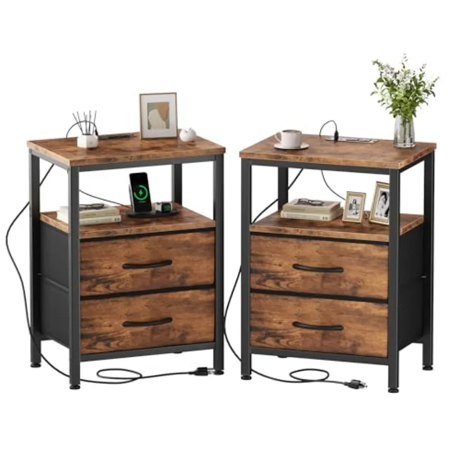 Nightstands Set of 2 with Charging Station, Bedside Table with USB Ports and Type-C, 2 Fabric Drawers Night Stand with Open She
Nightstands Set of 2 with Charging Station, Bedside Table with USB Ports and Type-C, 2 Fabric Drawers Night Stand with Open She