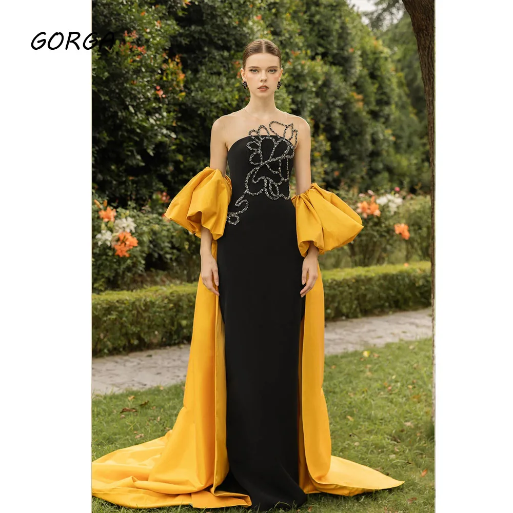 GORGA Customized Black Crepe Yellow Taffeta Crystal Evening Dress 2025 Strapless Detachable Sleeve Prom Dress Formal Party Dress
GORGA Customized Black Crepe Yellow Taffeta Crystal Evening Dress 2025 Strapless Detachable Sleeve Prom Dress Formal Party Dress