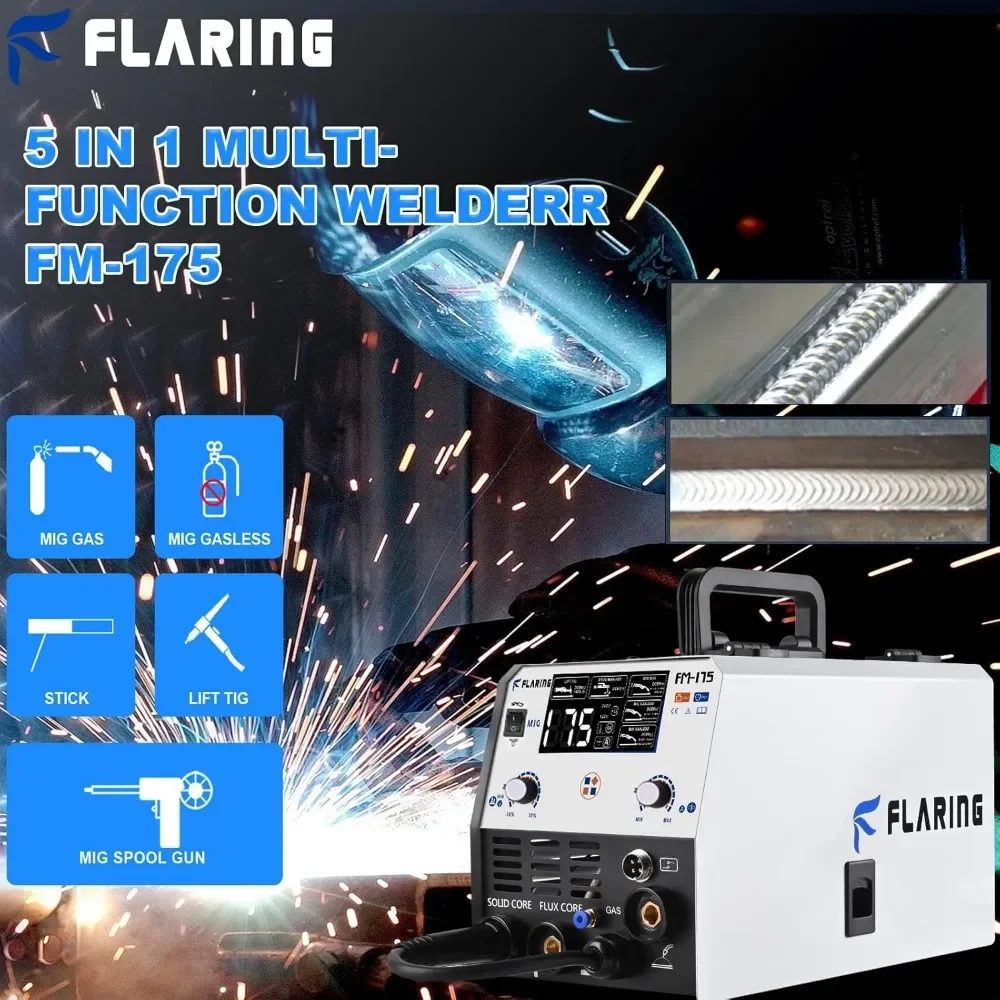 HOME.HOT.175A MIG Welder,5 IN 1 120V 240V Dual Voltage Welder Machine for Flux Core MIG Welder Gasless/Gas MIG/Lift TIG/Stick
HOME.HOT.175A MIG Welder,5 IN 1 120V 240V Dual Voltage Welder Machine for Flux Core MIG Welder Gasless/Gas MIG/Lift TIG/Stick