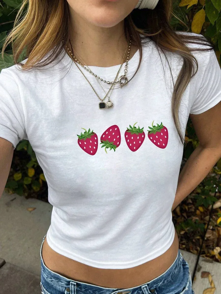Funny Strawberry Print Women T-shirt Fashion Casual Short Sleeve T Shirt Female Harajuku Summer O-Neck Unisex Clothes Top Y2k
Funny Strawberry Print Women T-shirt Fashion Casual Short Sleeve T Shirt Female Harajuku Summer O-Neck Unisex Clothes Top Y2k