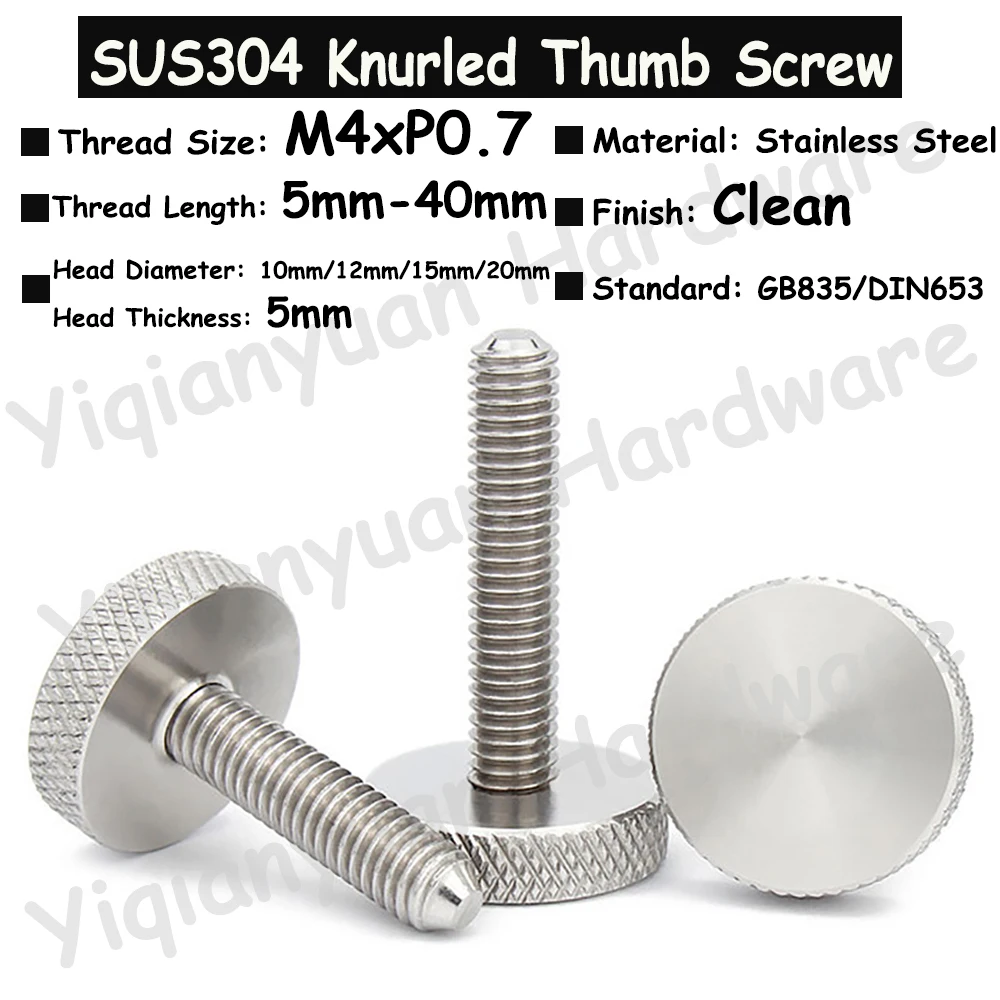 Yiqianyuan M4 GB835 DIN653 SUS304 Stainless Steel Hatching Knurled Thumb Screw Flat Head Curtain Wall Glass Hand Tighten Bolts
Yiqianyuan M4 GB835 DIN653 SUS304 Stainless Steel Hatching Knurled Thumb Screw Flat Head Curtain Wall Glass Hand Tighten Bolts