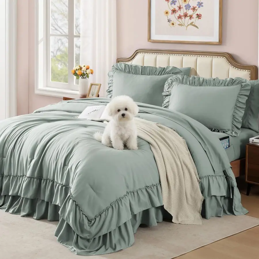 Comforter Set Sage Green, Ruffle Shabby Chic Bedding Set Farmhouse 7 Pieces, All Season Fluffy Bed in a Bag with Sheets, Pillowc
Comforter Set Sage Green, Ruffle Shabby Chic Bedding Set Farmhouse 7 Pieces, All Season Fluffy Bed in a Bag with Sheets, Pillowc