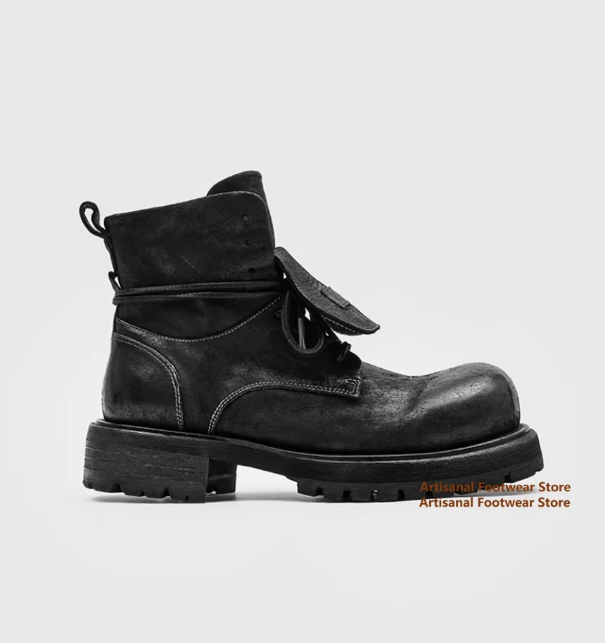 Big Round Toe Men's Boots Retro Black High Top Lace Up Boots Thick Sole Height Increasing Motorcycle Boots Trendy Derby Shoes
Big Round Toe Men's Boots Retro Black High Top Lace Up Boots Thick Sole Height Increasing Motorcycle Boots Trendy Derby Shoes