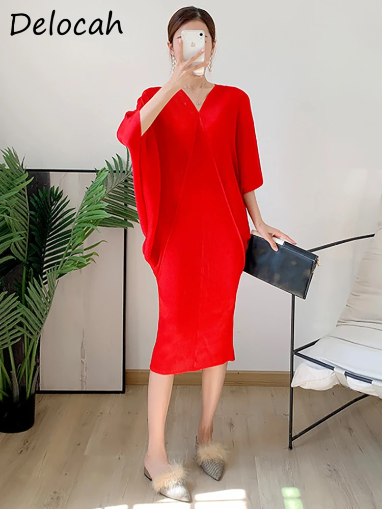 Delocah High Quality Autumn Women Fashion Runway Pleated Loose Dress Batwing Sleeve Solid Color Print Loose Draped Midi Dresses
Delocah High Quality Autumn Women Fashion Runway Pleated Loose Dress Batwing Sleeve Solid Color Print Loose Draped Midi Dresses