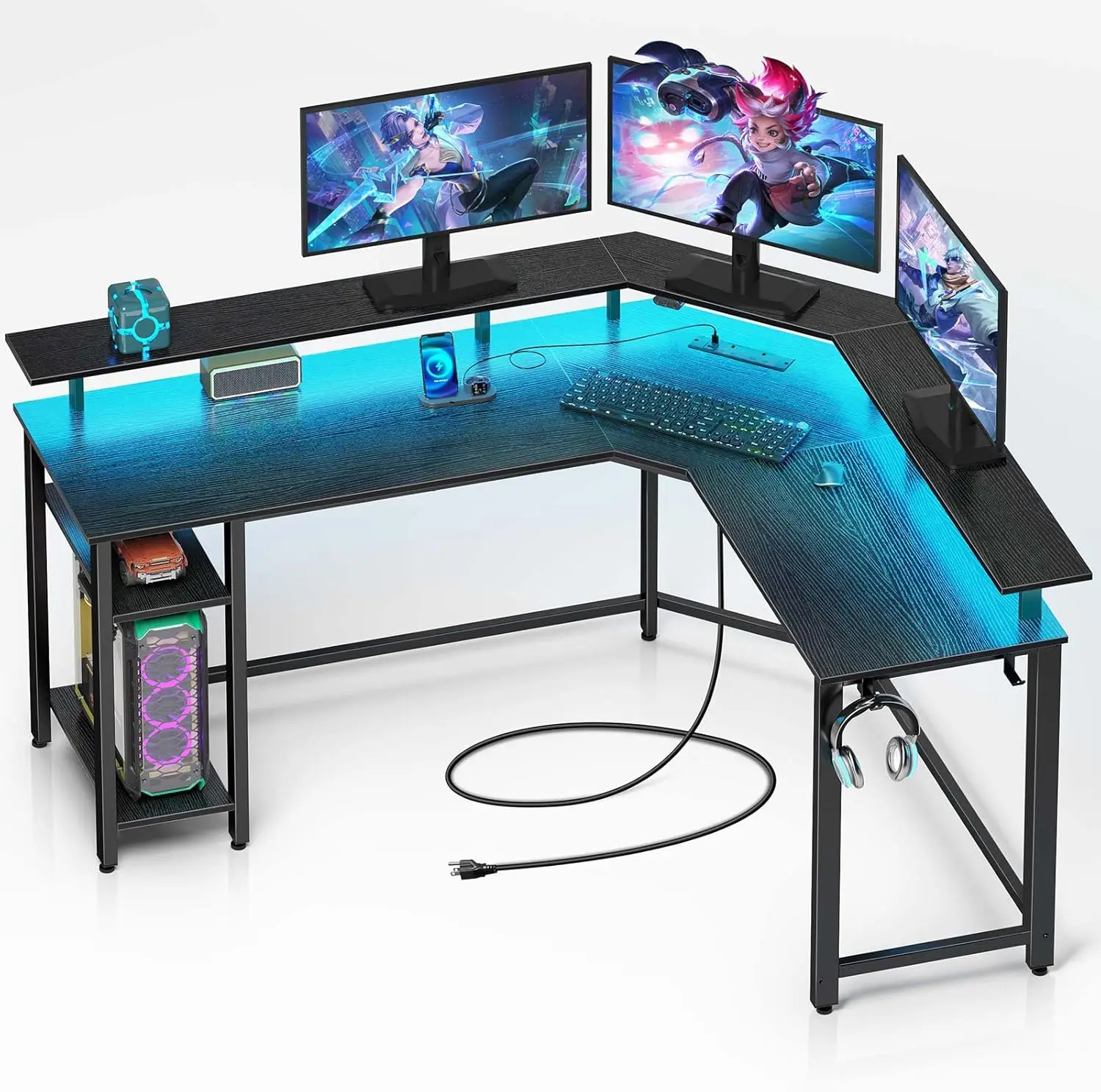 L Shaped Gaming Desk with LED Lights & Power Outlets, 46.2" Computer Desk with Full Monitor Stand & Storage Shelf, Corner Desk
L Shaped Gaming Desk with LED Lights & Power Outlets, 46.2" Computer Desk with Full Monitor Stand & Storage Shelf, Corner Desk