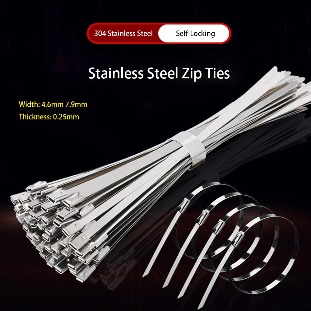 304 Stainless Steel Cable Ties 4.6mm 7.9mm Heavy Duty Self-Locking Cable Zip Tie Multi-Purpose Metal Exhaust Wrap Locking Ties
304 Stainless Steel Cable Ties 4.6mm 7.9mm Heavy Duty Self-Locking Cable Zip Tie Multi-Purpose Metal Exhaust Wrap Locking Ties