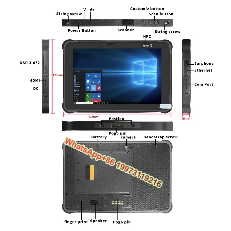 10 Inch Industrial Tablet Waterproof Touchscreen Linux System Rugged Tablet PC 4G Lte IP65 Linux System Ubuntu