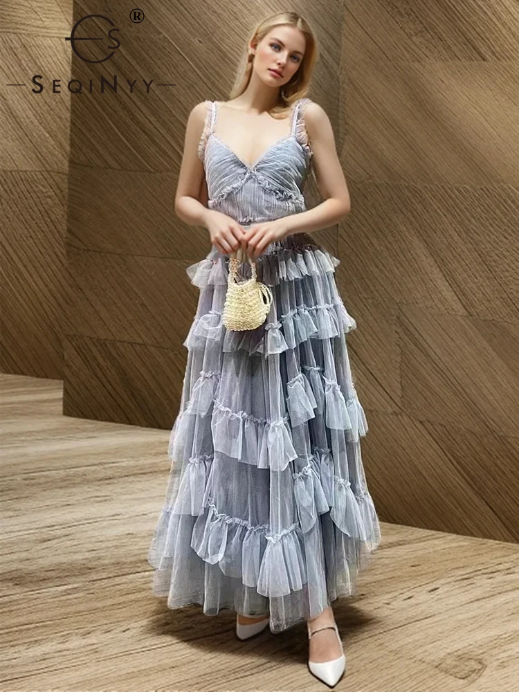 SEQINYY Elegant Long Dress Blue Summer Spring New Fashion Design Women Runway Strapless Ruffles Mesh A-Line Party Holiday
SEQINYY Elegant Long Dress Blue Summer Spring New Fashion Design Women Runway Strapless Ruffles Mesh A-Line Party Holiday