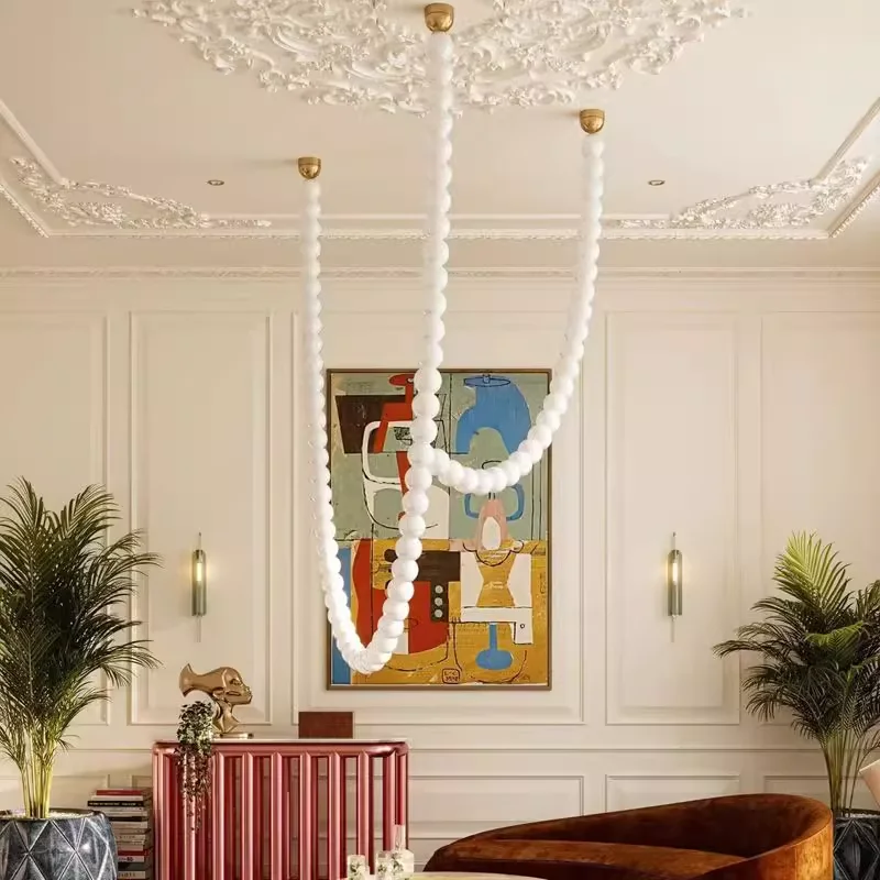 Nordic Artistic Necklace ball Chandelier Postmodern Chrome White Bubble Hanging Lamp Staircase living room bedroom pendant lamp
Nordic Artistic Necklace ball Chandelier Postmodern Chrome White Bubble Hanging Lamp Staircase living room bedroom pendant lamp