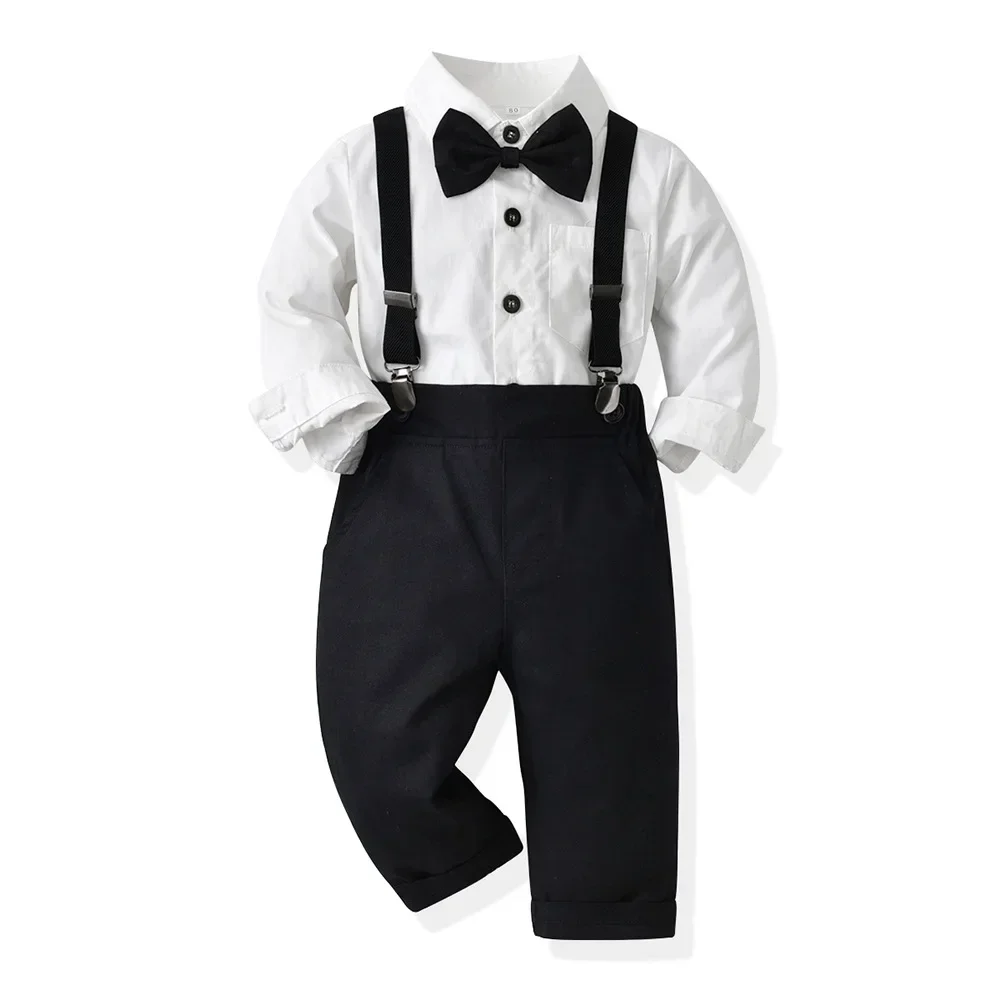 Baby Boy Gentleman Shirt Suit Clothes Sets Autumn Winter Cotton Children Costume Long Sleeve Top Pants Strap Outwear Black White
Baby Boy Gentleman Shirt Suit Clothes Sets Autumn Winter Cotton Children Costume Long Sleeve Top Pants Strap Outwear Black White