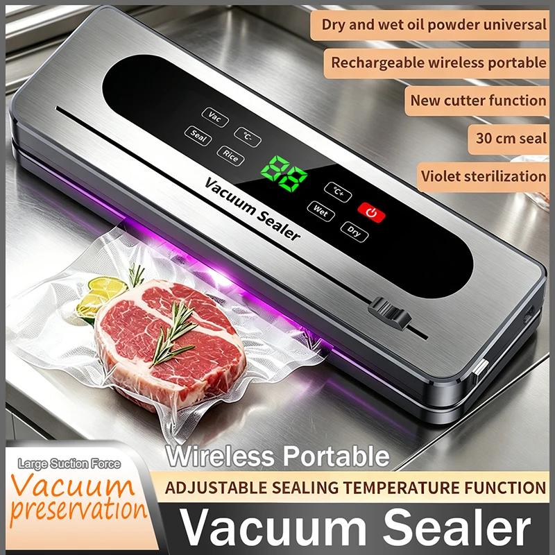 Rechargeable Wireless Vacuum Sealer, Dry/Wet Food Sealer with Built-in Cutter & Touch Buttons for Kitchen Food Storage
Rechargeable Wireless Vacuum Sealer, Dry/Wet Food Sealer with Built-in Cutter & Touch Buttons for Kitchen Food Storage