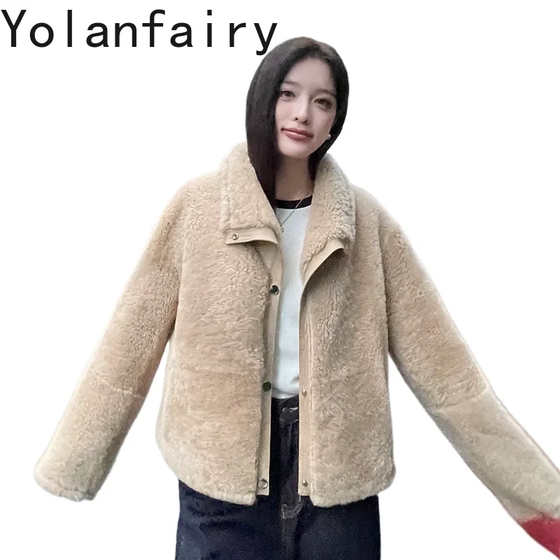 YOLANFAIRY Новая женская короткая куртка из натуральной овчины и кожи, роскошная зимняя теплая кожаная шуба в стиле High-street
YOLANFAIRY Новая женская короткая куртка из натуральной овчины и кожи, роскошная зимняя теплая кожаная шуба в стиле High-street