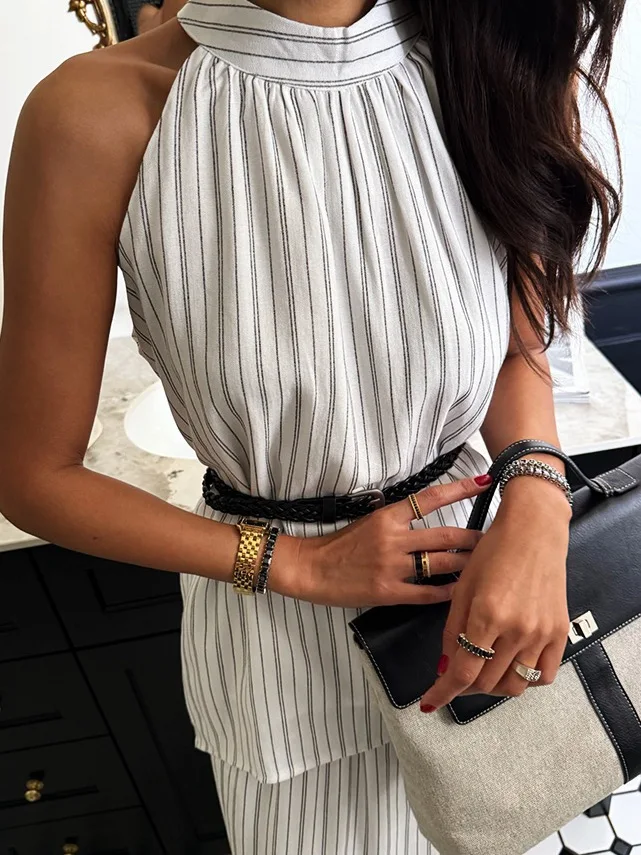 Fashionable Striped Halter Vest And Skirt Set Women's Summer New Arrival Dongda Gate Women's Clothing Short Sleeve round Neck
Fashionable Striped Halter Vest And Skirt Set Women's Summer New Arrival Dongda Gate Women's Clothing Short Sleeve round Neck