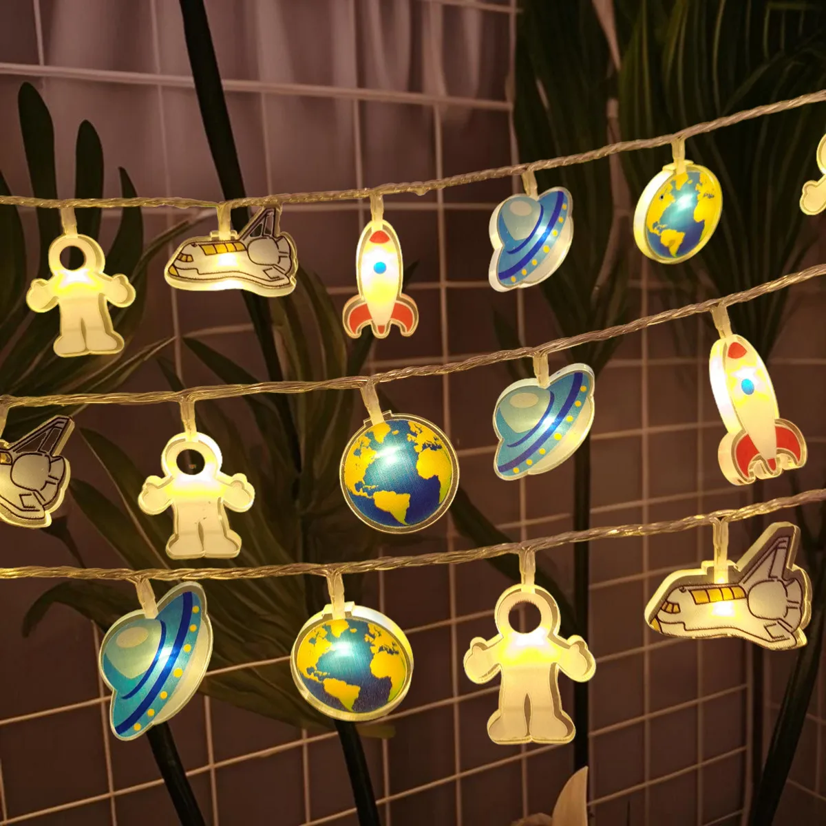 Cartoon Space Themed LED Decorative String Lights, Astronaut Rocket Shape Fairy Lights for Nursery Bedroom Birthday Party D
Cartoon Space Themed LED Decorative String Lights, Astronaut Rocket Shape Fairy Lights for Nursery Bedroom Birthday Party D
