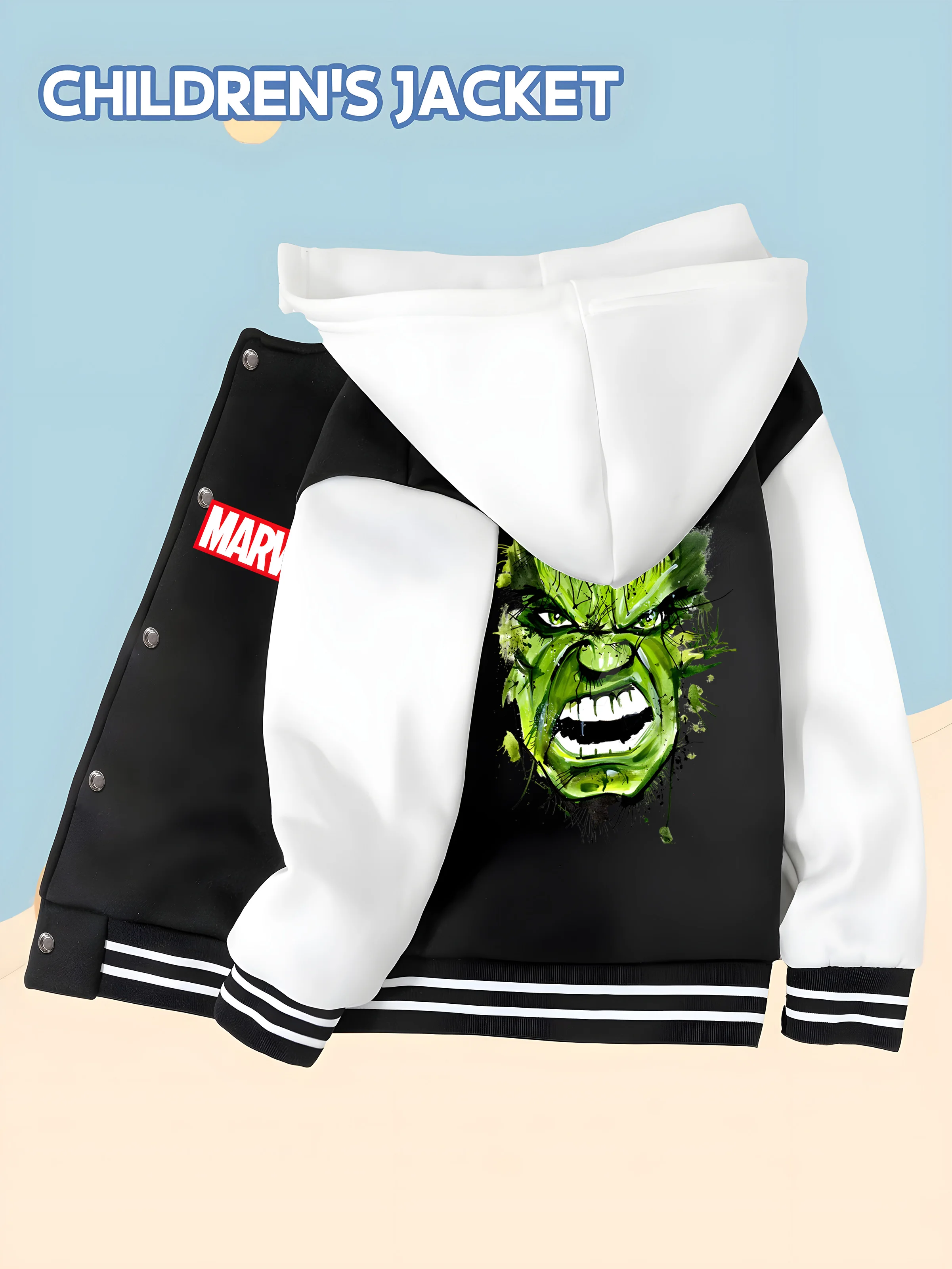 MINISO Marvel Boys' Baseball Jacket - Incredible Hulk Print, Double-Sided Pattern, Comfortable Fabric, Black and White, Fashiona
MINISO Marvel Boys' Baseball Jacket - Incredible Hulk Print, Double-Sided Pattern, Comfortable Fabric, Black and White, Fashiona