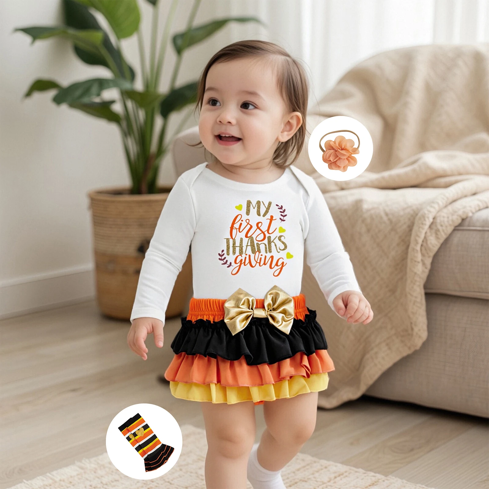Baby Girl Thanksgiving Outfit Long Sleeve Romper Tiered PP Shorts Leg Warmers and Headband Sets
Baby Girl Thanksgiving Outfit Long Sleeve Romper Tiered PP Shorts Leg Warmers and Headband Sets