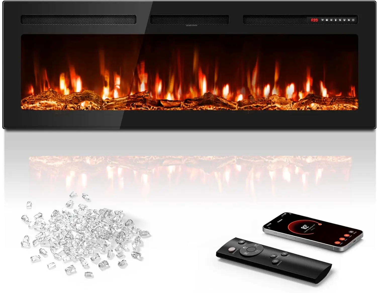 60" Recessed Wall Mount Electric Fireplace, Alexa voice control, 1500W heater with thermostat, 12 flame colors for indoor decor
60" Recessed Wall Mount Electric Fireplace, Alexa voice control, 1500W heater with thermostat, 12 flame colors for indoor decor