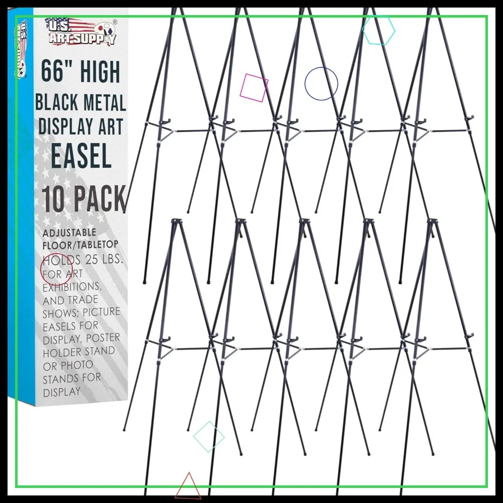 66" High Black Metal Display Art Easel (10 Pack) - Adjustable Portable Easel Stand, Holds 25 lbs, Floor & Tabletop
66" High Black Metal Display Art Easel (10 Pack) - Adjustable Portable Easel Stand, Holds 25 lbs, Floor & Tabletop