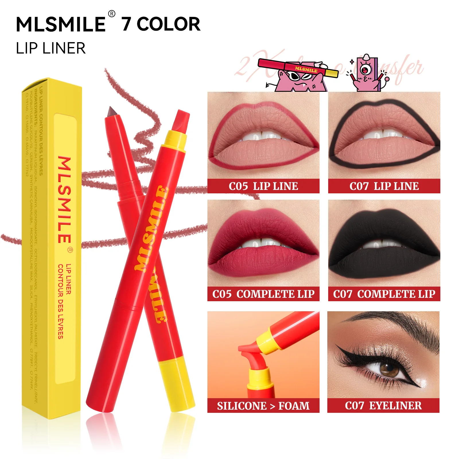 MLSMILE Double-ended Silky Peptide Lip Liner - Waterproof, Non-transfer, Line-defining Lip Pen lipstick makeup
MLSMILE Double-ended Silky Peptide Lip Liner - Waterproof, Non-transfer, Line-defining Lip Pen lipstick makeup