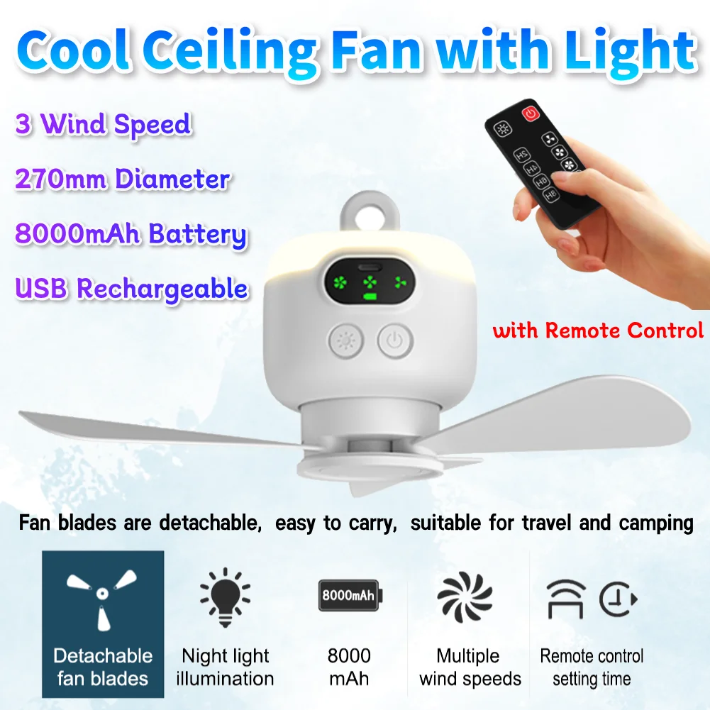 Camping Fan Battery Operated Ceiling Fan with Light with Remote Control USB Rechargeable USB-C Fan 3 Wind Speed for Canopy Tent
Camping Fan Battery Operated Ceiling Fan with Light with Remote Control USB Rechargeable USB-C Fan 3 Wind Speed for Canopy Tent