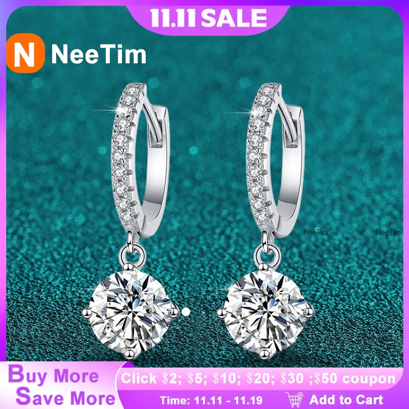 NeeTim 0.5ct 1ct S925 Sterling Silver Moissanite Drop Earrings Trendy Luxury Designer Earing for Women Gift With Certificate
NeeTim 0.5ct 1ct S925 Sterling Silver Moissanite Drop Earrings Trendy Luxury Designer Earing for Women Gift With Certificate
