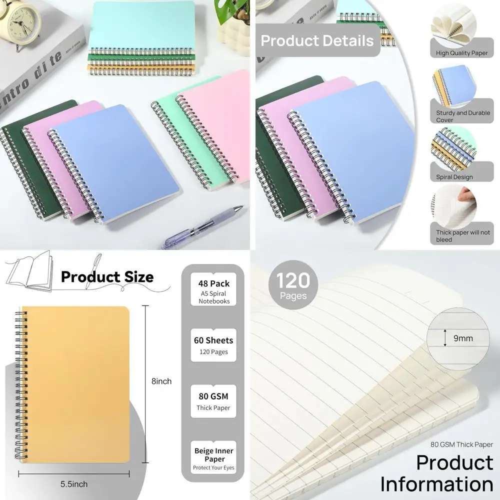 Bulk A5 Lined Notebooks, 60 Sheets/120 Pages, 8.3x5.5, 12 Assorted Colors, Wide Ruled for Class Notes & Office Use
Bulk A5 Lined Notebooks, 60 Sheets/120 Pages, 8.3x5.5, 12 Assorted Colors, Wide Ruled for Class Notes & Office Use