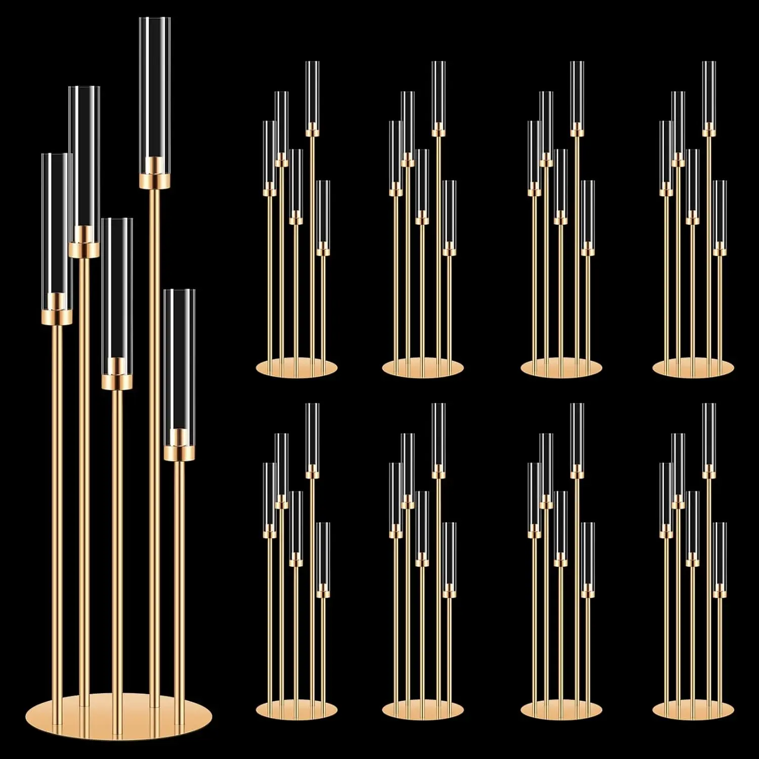 8 Set 5 Arm Golden Candle Holder with Acrylic Lampshade, 41.3'' Tall Candlesticks Holder for Christmas Wedding Housewarm
8 Set 5 Arm Golden Candle Holder with Acrylic Lampshade, 41.3'' Tall Candlesticks Holder for Christmas Wedding Housewarm