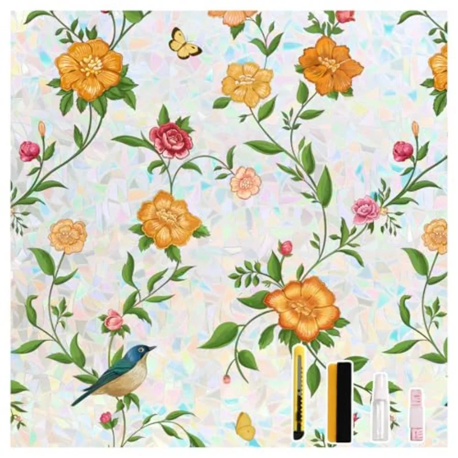 Staed Glass Wdow Film, Floral Pattern Rabow Light Decorative Clg, UV Block Privacy Film, Static Clg Removable No Glue for Livg
Staed Glass Wdow Film, Floral Pattern Rabow Light Decorative Clg, UV Block Privacy Film, Static Clg Removable No Glue for Livg
