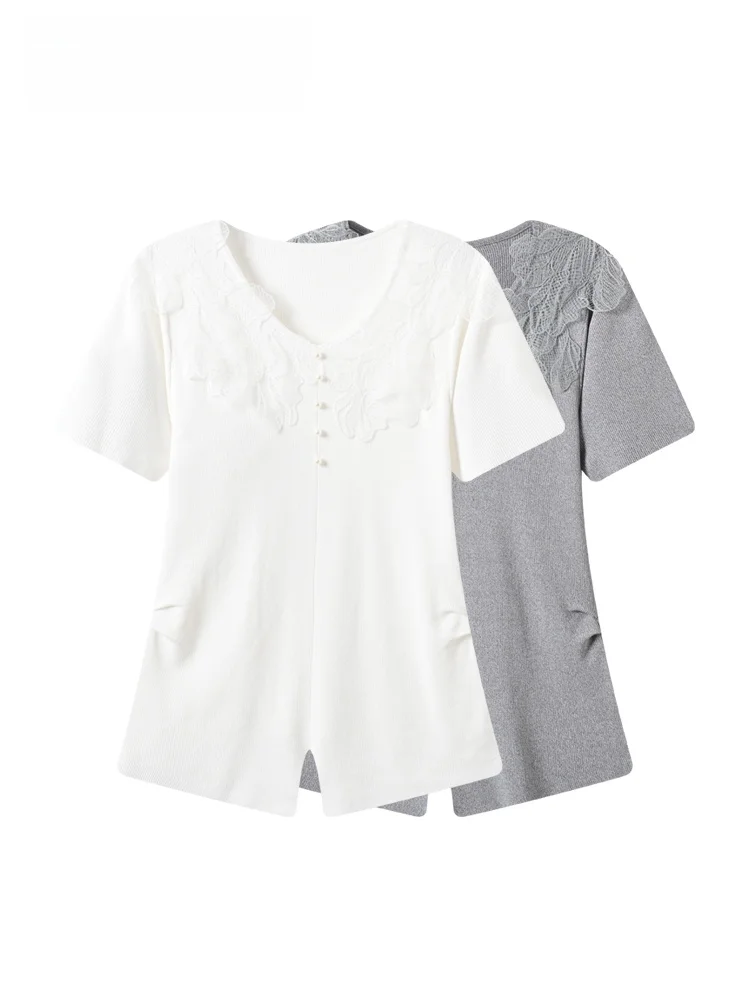 Summer New plus Size Women's T-shirt Casual Short Sleeve Irregular Lace Trim Top Trendy plus Size Inner Wear Knitted Polyester
Summer New plus Size Women's T-shirt Casual Short Sleeve Irregular Lace Trim Top Trendy plus Size Inner Wear Knitted Polyester