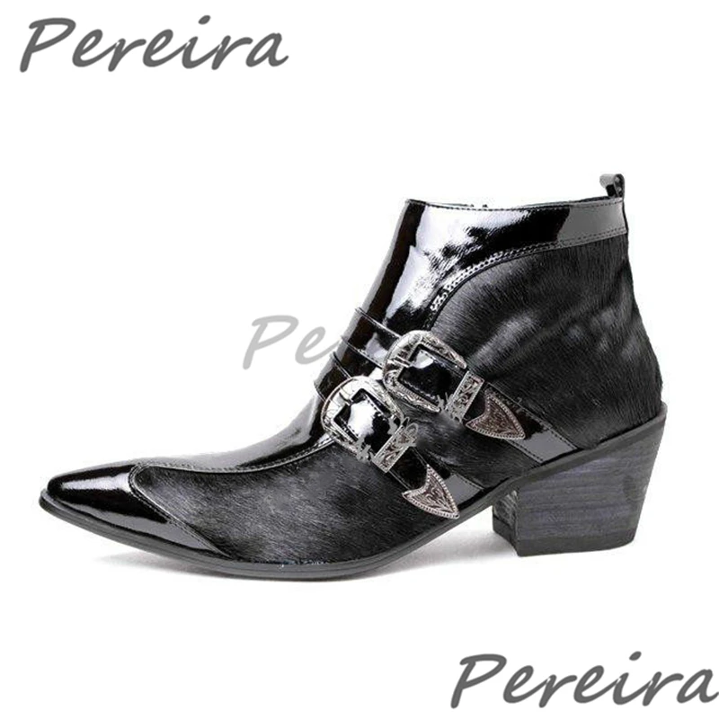 Black Fur Patent Leather Chelsea Boots British Metal Buckle Pointy Toe High Heel Ankle Boots Zebra Pattern Casual Business Shoes
Black Fur Patent Leather Chelsea Boots British Metal Buckle Pointy Toe High Heel Ankle Boots Zebra Pattern Casual Business Shoes