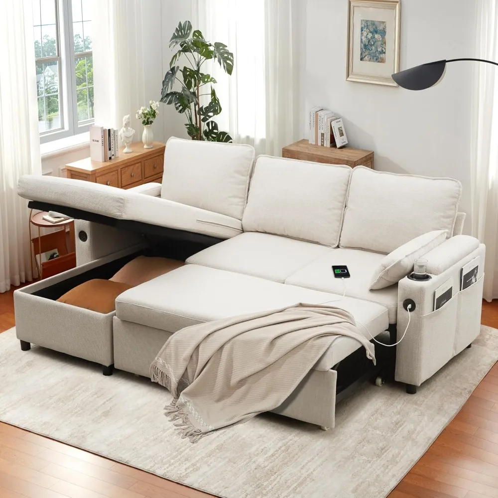 Sofa Bed, Sleeper Sofa Couch with Pullout Bed for Living Room, L Shaped Couch with Storage Chaise, USB, Cup Holder (Beige)
Sofa Bed, Sleeper Sofa Couch with Pullout Bed for Living Room, L Shaped Couch with Storage Chaise, USB, Cup Holder (Beige)