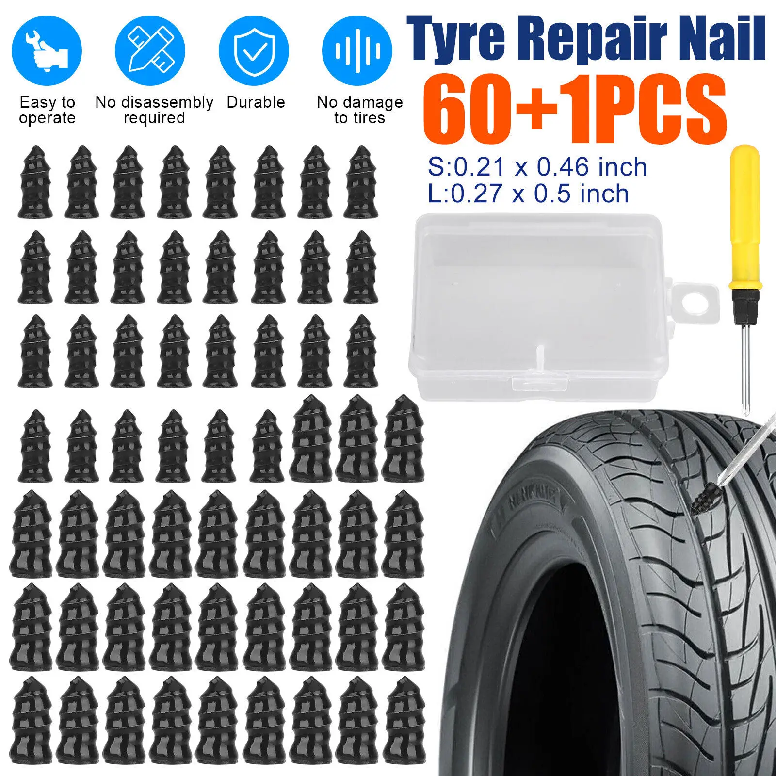 61PCS Car Vacuum Tire Repair Nail Rubber Screw Nails + Screwdriver Fast Tool Set
61PCS Car Vacuum Tire Repair Nail Rubber Screw Nails + Screwdriver Fast Tool Set