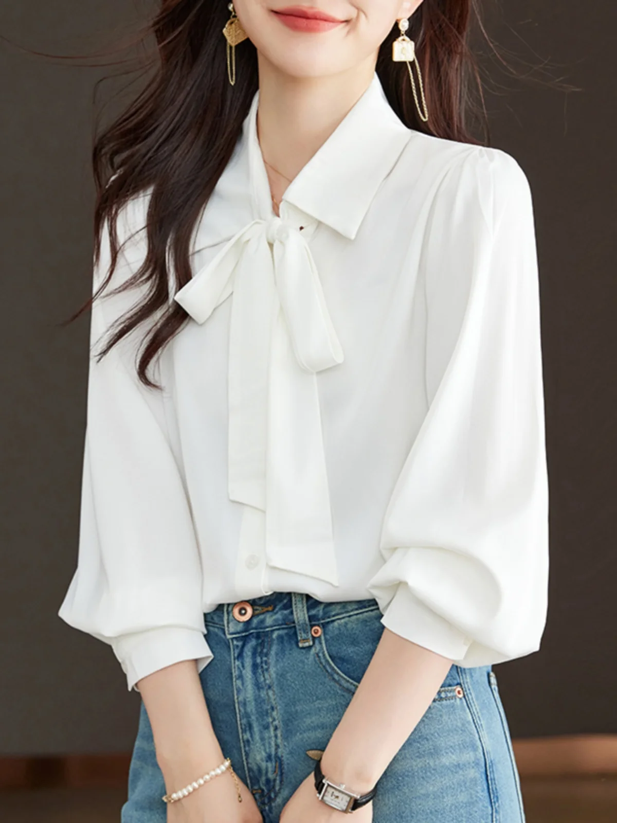White Knot Casual Women's irt Korean Design Spring Autumn Winter Commute Loose Fit Long Sve Collar Top
White Knot Casual Women's irt Korean Design Spring Autumn Winter Commute Loose Fit Long Sve Collar Top