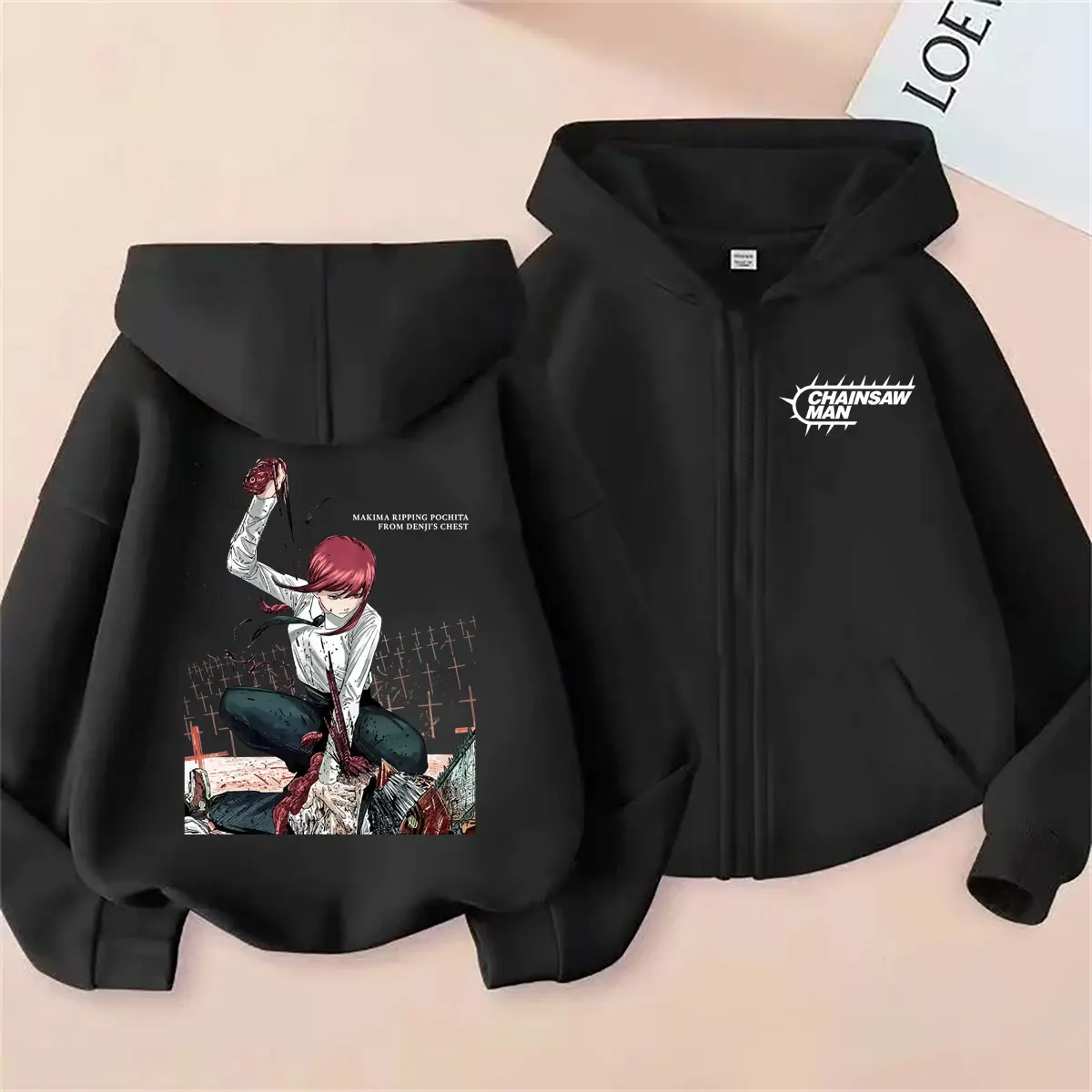 Anime Chainsaw Man Zipper Hoodie Funny Manga Denji Makima Graphic Zip Up Hoodies Men Women Fashion Cartoon Oversized Streetwear
Anime Chainsaw Man Zipper Hoodie Funny Manga Denji Makima Graphic Zip Up Hoodies Men Women Fashion Cartoon Oversized Streetwear